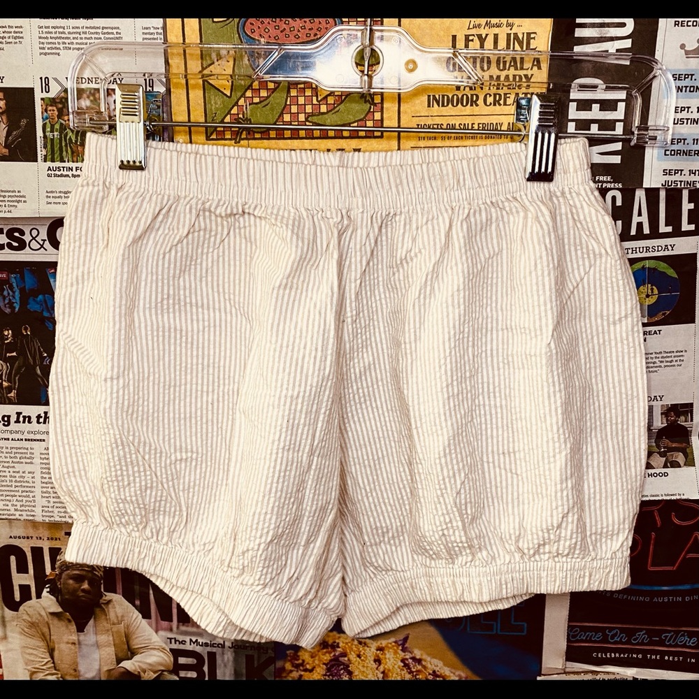 White and beige American Apparel baby doll shorts